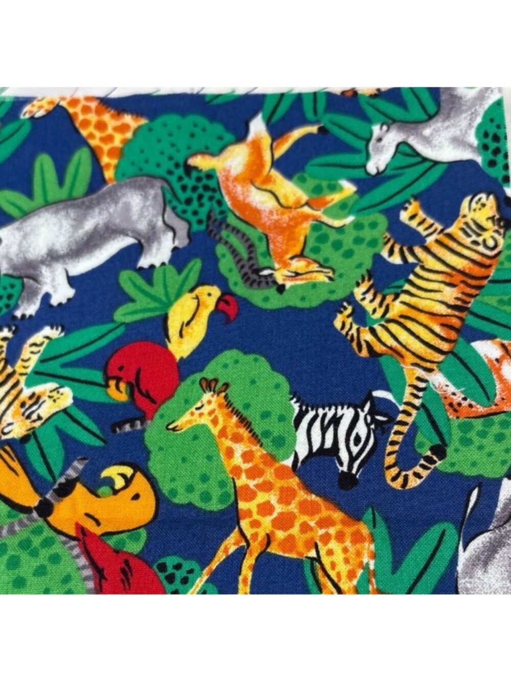 Safari-Themed Cotton Fabric 8"x44" Bright Jungle Animals Giraffes Zebras Parrots - Picture 6 of 12
